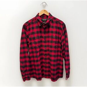 Orvis Men's Buffalo Plaid “Perfect Flannel” Shirt w/ Suede Trim Red Black Large
